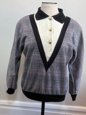 GUC S Petite Alfred Dunner Plaid Collared Sweater Top